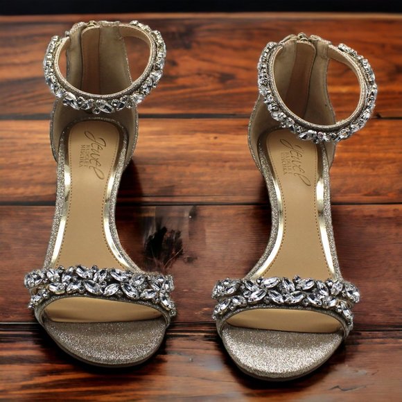 Jewel Badgley Mischka Shoes - Jewel Badgley Mischka Caroline Embellished Ankle-Strap Evening Sandals (size 6.5